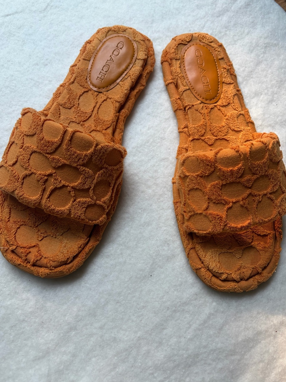 Coach Bridgett Orange Terry Logo Slide Sandals - Women's- Size 10